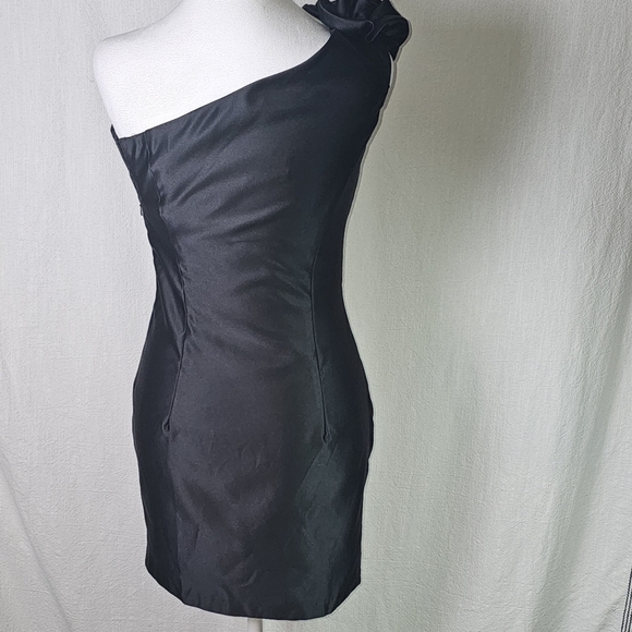 VTG Jessica McClintock for Gunne Sax Black Mini Cocktail Dress Sz 5 One Shoulder - Picture 6 of 14